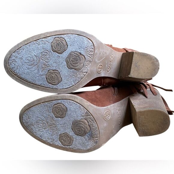 Carlos Santana Twilight Brown Suede Leather Boots Women's Size 6.5 Fringe Heel - Picture 13 of 14